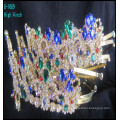 Atacado Moda grandes coroas de representação personalizado coroas de tiara azul de strass